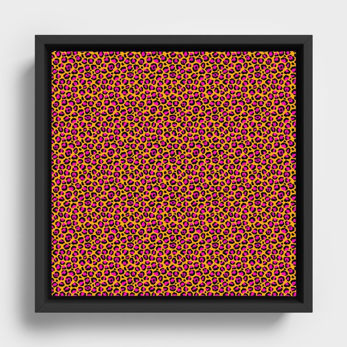 Neon Orange Pink Leopard Pattern Framed Canvas