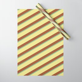 [ Thumbnail: Sienna, Dark Sea Green, and Tan Colored Lined/Striped Pattern Wrapping Paper ]