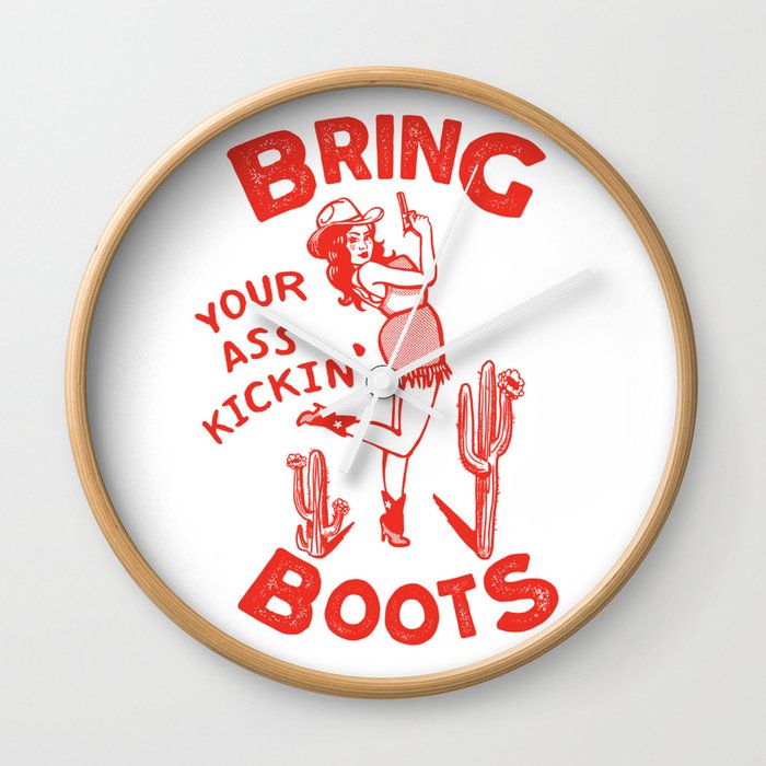 Bring Your Ass Kicking Boots! Cute & Cool Retro Cowgirl Design Wall Clock