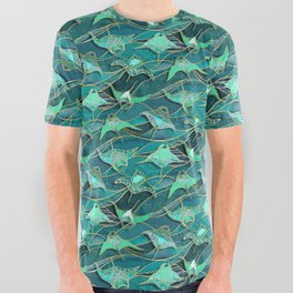 Patchwork Manta Rays in Jade and Emerald Green All Over Graphic Tee