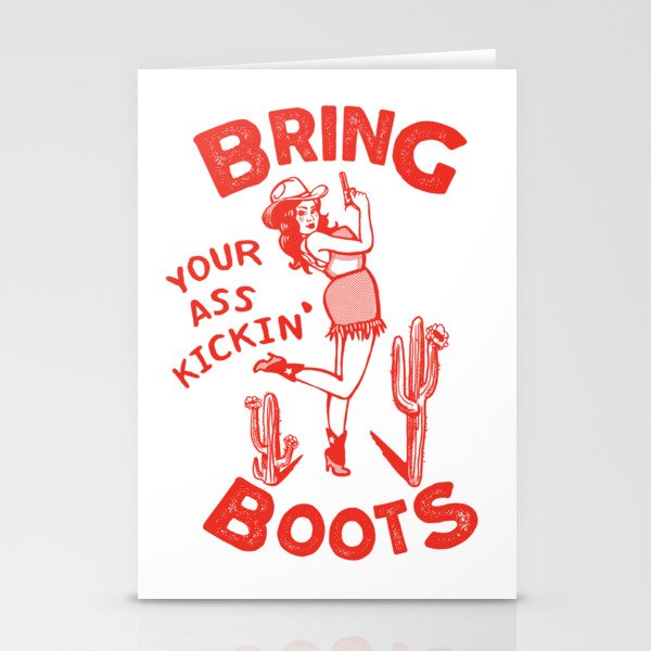 Bring Your Ass Kicking Boots! Cute & Cool Retro Cowgirl Design Stationery Cards