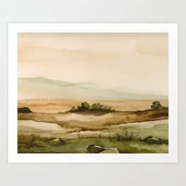 Montana Ranchland-Watercolor Landscape Painting Art Print