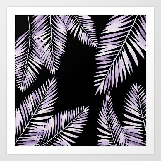 Watercolor tropical palm leaves purple Art Print