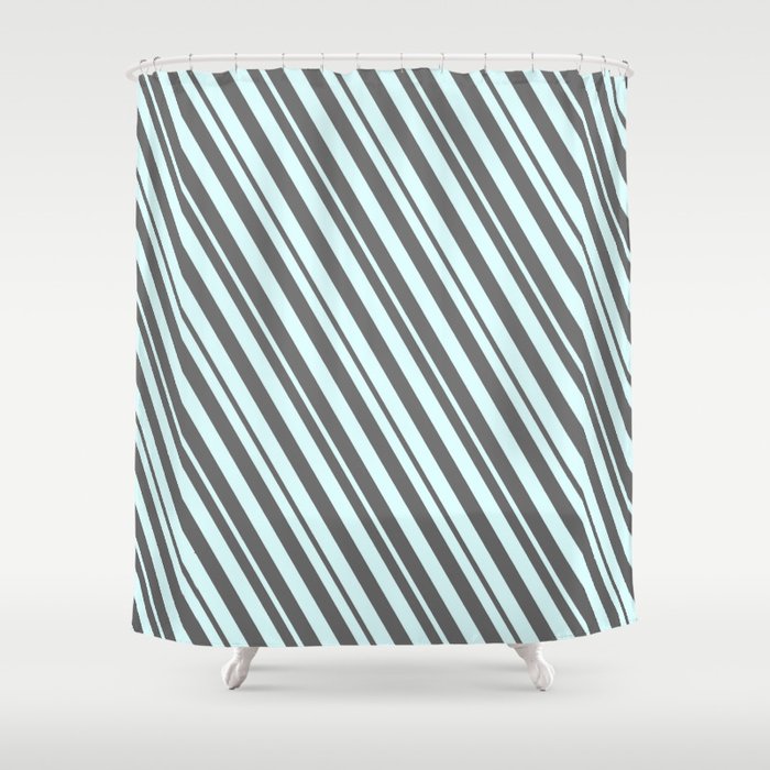 Light Cyan and Dim Grey Colored Lines/Stripes Pattern Shower Curtain