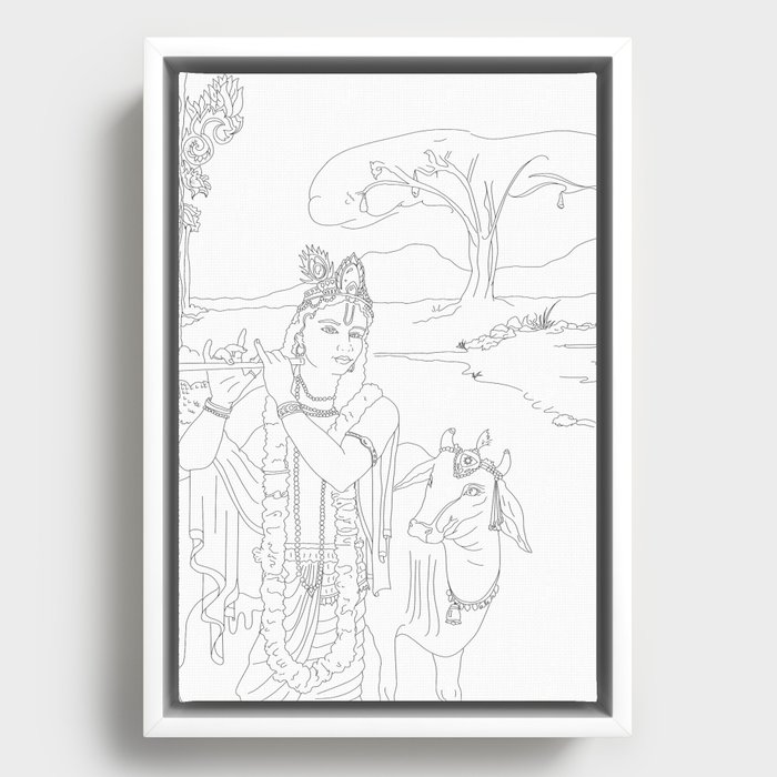 Hindu Lord Krishna Framed Canvas