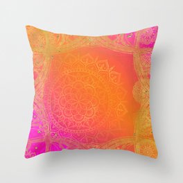 Fuchsia Pink Orange & Gold Indian Mandala Glam Throw Pillow