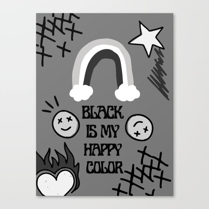 Black Is My Happy Color - Pop punk art Canvas Print