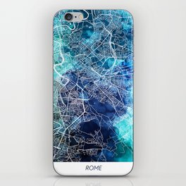 Rome Italy Map Navy Blue Turquoise Watercolor iPhone Skin