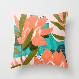 Forever in My Garden | Abstract Botanical Nature Plants Floral Painting | Quirky Modern Contemporary Throw Pillow