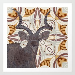 Gorgeous kudu on an abstract brown pattern background Art Print