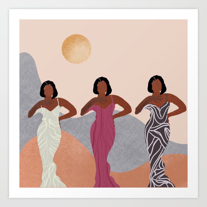 Three Women with a Sunset Art Print
