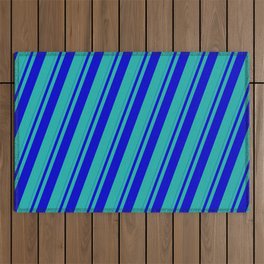[ Thumbnail: Blue and Light Sea Green Colored Striped Pattern Outdoor Rug ]