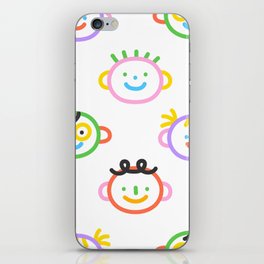 Colorful funny children face doodle pattern print iPhone Skin