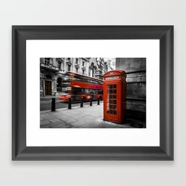 London Bus and Telephone Box in Red Framed Art Print