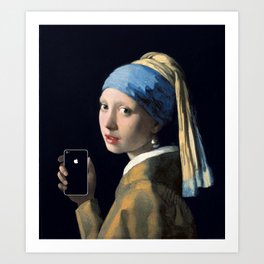 Girl with a pearl earring and an iPhone Art Print