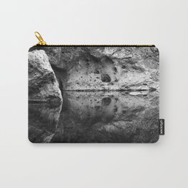 Boulder Reflection on Water Carry-All Pouch | Black, Mirror, White, Shadow, Silver, Black And White, Rocks, Water, Nature, Calm 