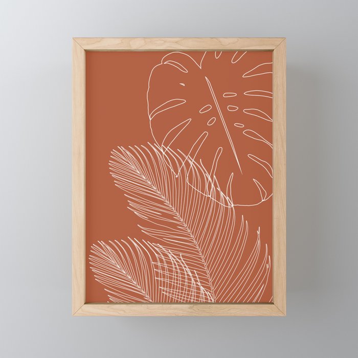 Monstera Palm Leaves Finesse Line Art #3 #tropical #decor #art #society6 Framed Mini Art Print