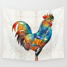 Colorful Rooster Art by Sharon Cummings Wall Tapestry
