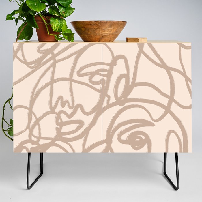Figures Abstract Face Pattern Boho Earthy Credenza