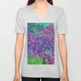 Vincent Van Gogh Irises Painting Violet Fuchsia Palette V Neck T Shirt