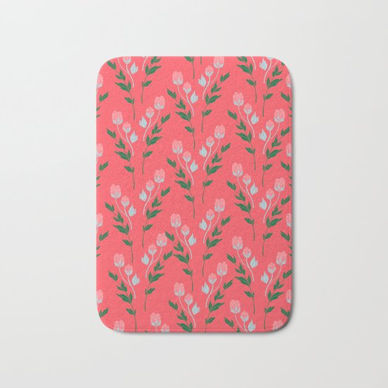 Tiny Rose Pattern - Coral Bath Mat