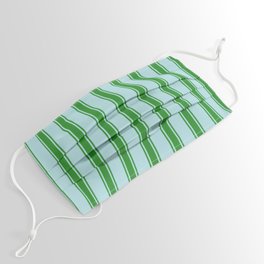 [ Thumbnail: Powder Blue and Forest Green Colored Stripes Pattern Face Mask ]