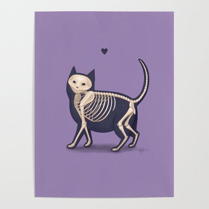 Skeleton Cat Purple Background Poster