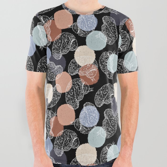 Vintage Brains on Black All Over Graphic Tee