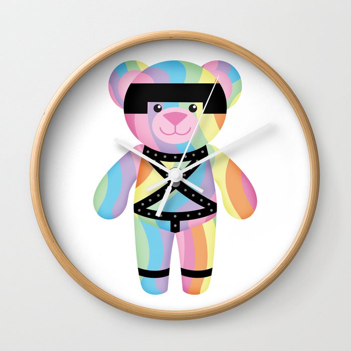 Classic Rainbow Bondage Bear Full Wall Clock