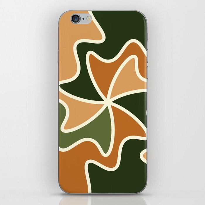Abstract Curved Mid Century Modern Style Lines pattern - Ruddy Brown and Pine Tree iPhone Skin