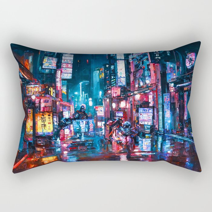 Streets of Neo-Tokyo Rectangular Pillow