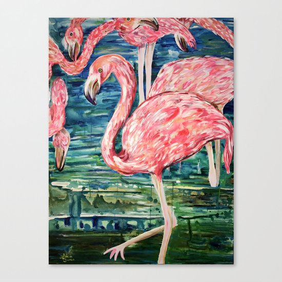 Flamingo Party Pink and Tropical Canvas Print