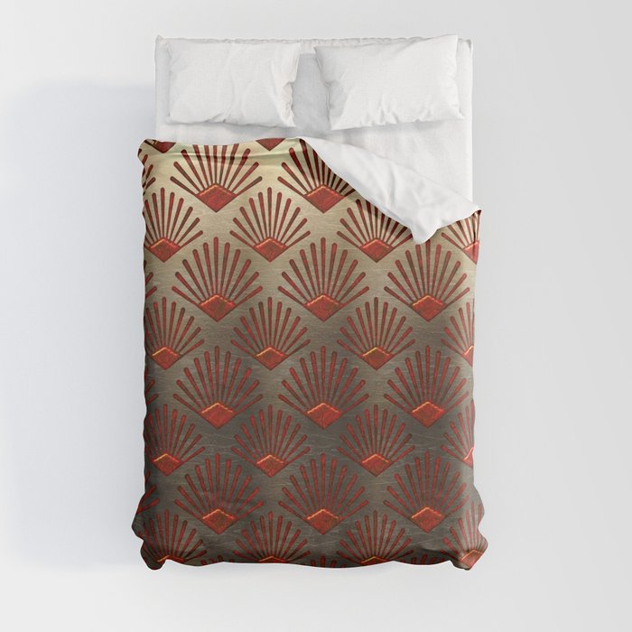 Art Deco Pattern | Gatsby Red Gold Metallic Duvet Cover