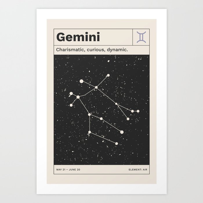Gemini Constellation Retro Minimalist Zodiac Print Art Print