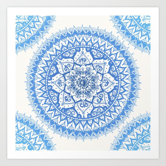 Yin Yang Mandala in Soft Blues Art Print
