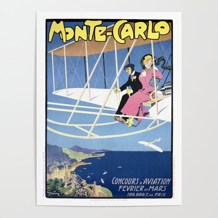 1910 Monte Carlo Aviation Competition Advertising Poster Poster