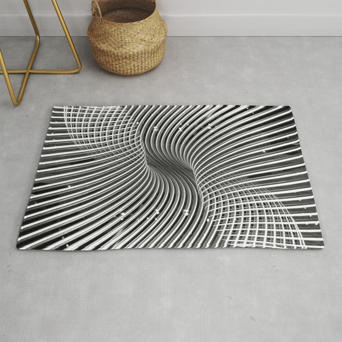 Abstract steel metal chrome curved lines black and white  Rug