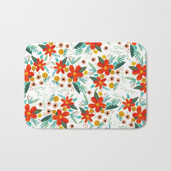 Red Flowers Bath Mat