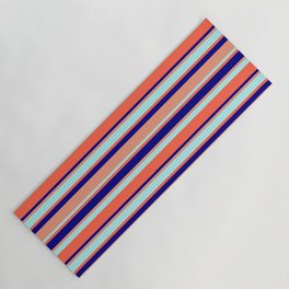 [ Thumbnail: Blue, Dark Salmon, Turquoise, and Red Colored Striped/Lined Pattern Yoga Mat ]
