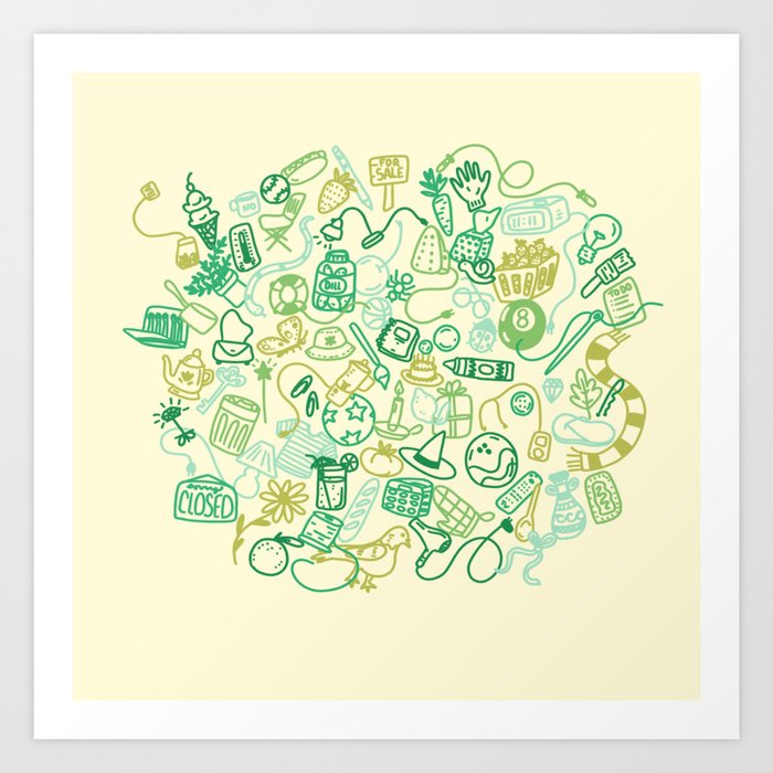 Little Things Doodle in Green  Art Print
