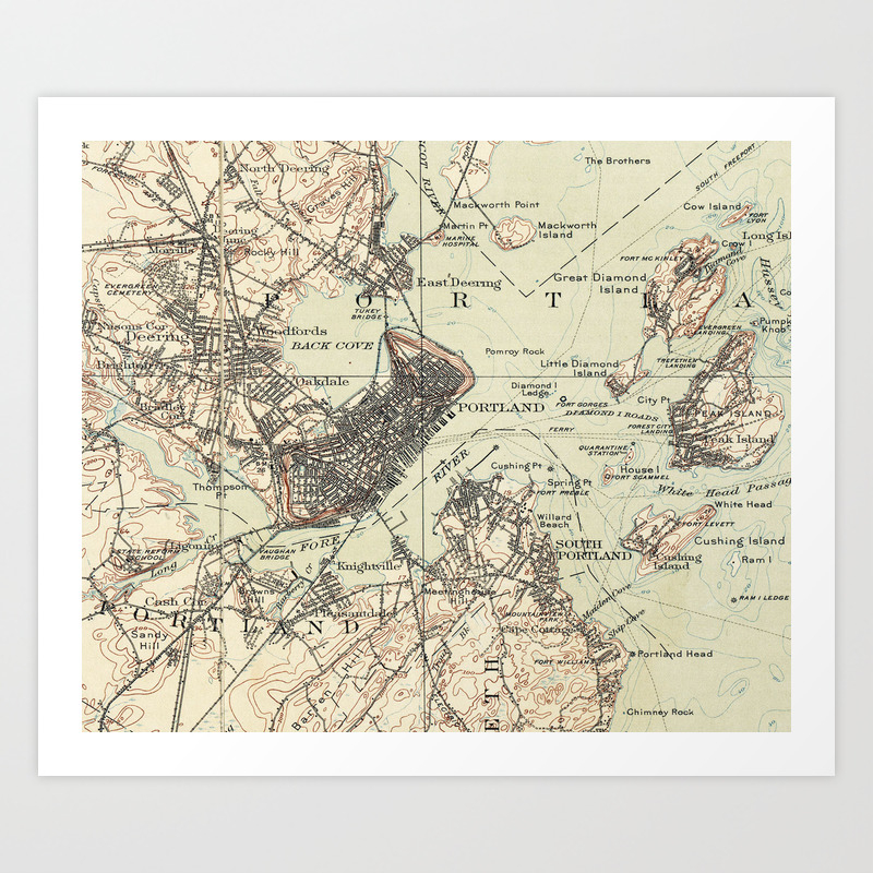Vintage Map Of Portland Maine 1914 Art Print
