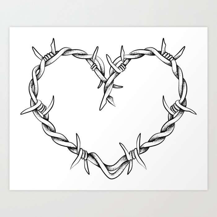 Heart Shape Of Barbed Wire Art Print By Ativka13 Society6 678x720 how to draw a barbed heart tattoo, step. heart shape of barbed wire art print by ativka13