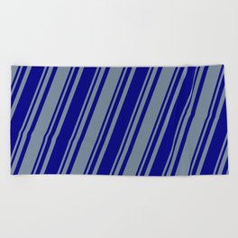 [ Thumbnail: Blue and Light Slate Gray Colored Stripes Pattern Beach Towel ]