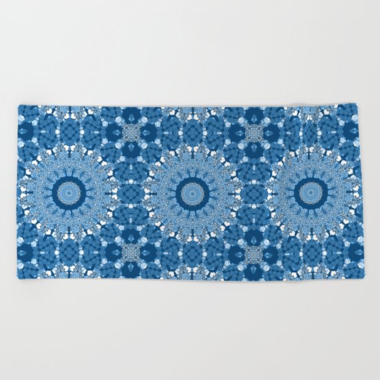 White blue kaleidoscope . Beach Towel
