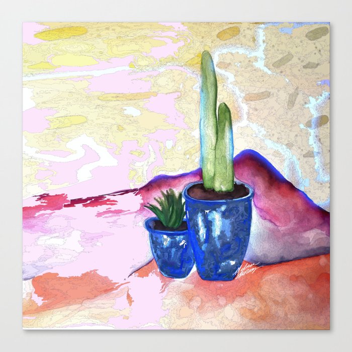 Cactus Watercolor Vibrant Palette Simple Painting Canvas Print