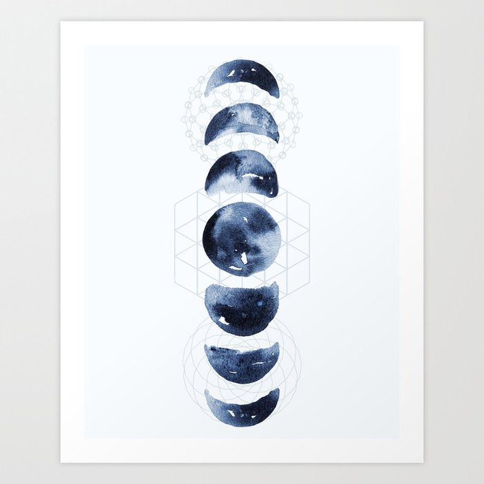 Watercolor Phases of the Moon Art Print