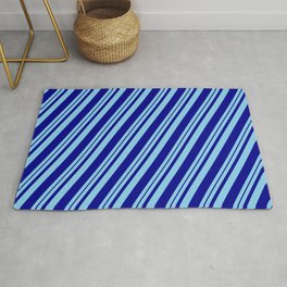 [ Thumbnail: Sky Blue and Dark Blue Colored Stripes Pattern Rug ]
