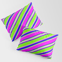 [ Thumbnail: Green, Light Gray, Fuchsia & Blue Colored Stripes/Lines Pattern Pillow Sham ]