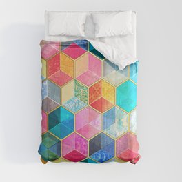 Crystal Bohemian Honeycomb Cubes - colorful hexagon pattern Comforter