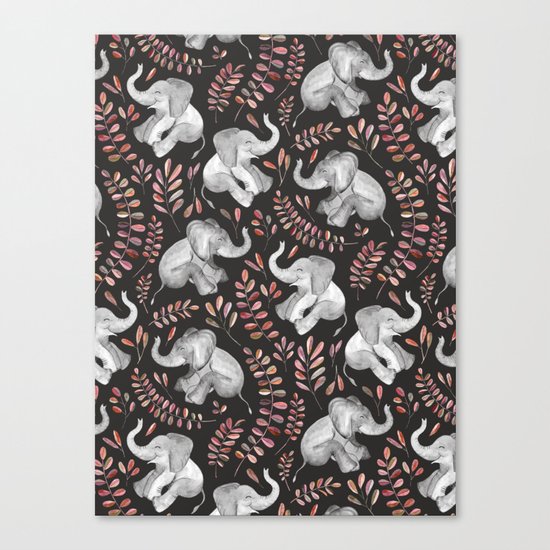 Laughing Baby Elephants - Coral Canvas Print